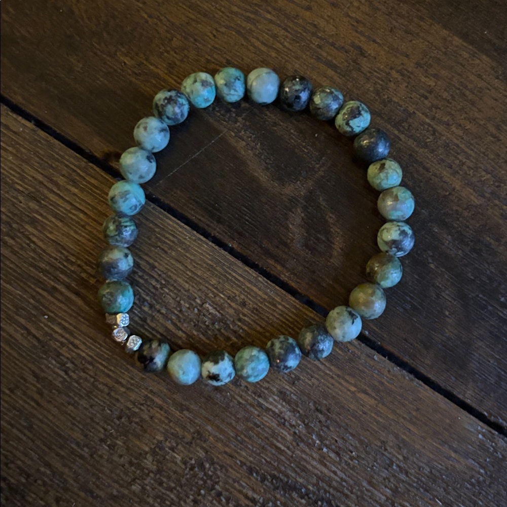 Chan Luu African turquoise and etched sterling silver bracelet.